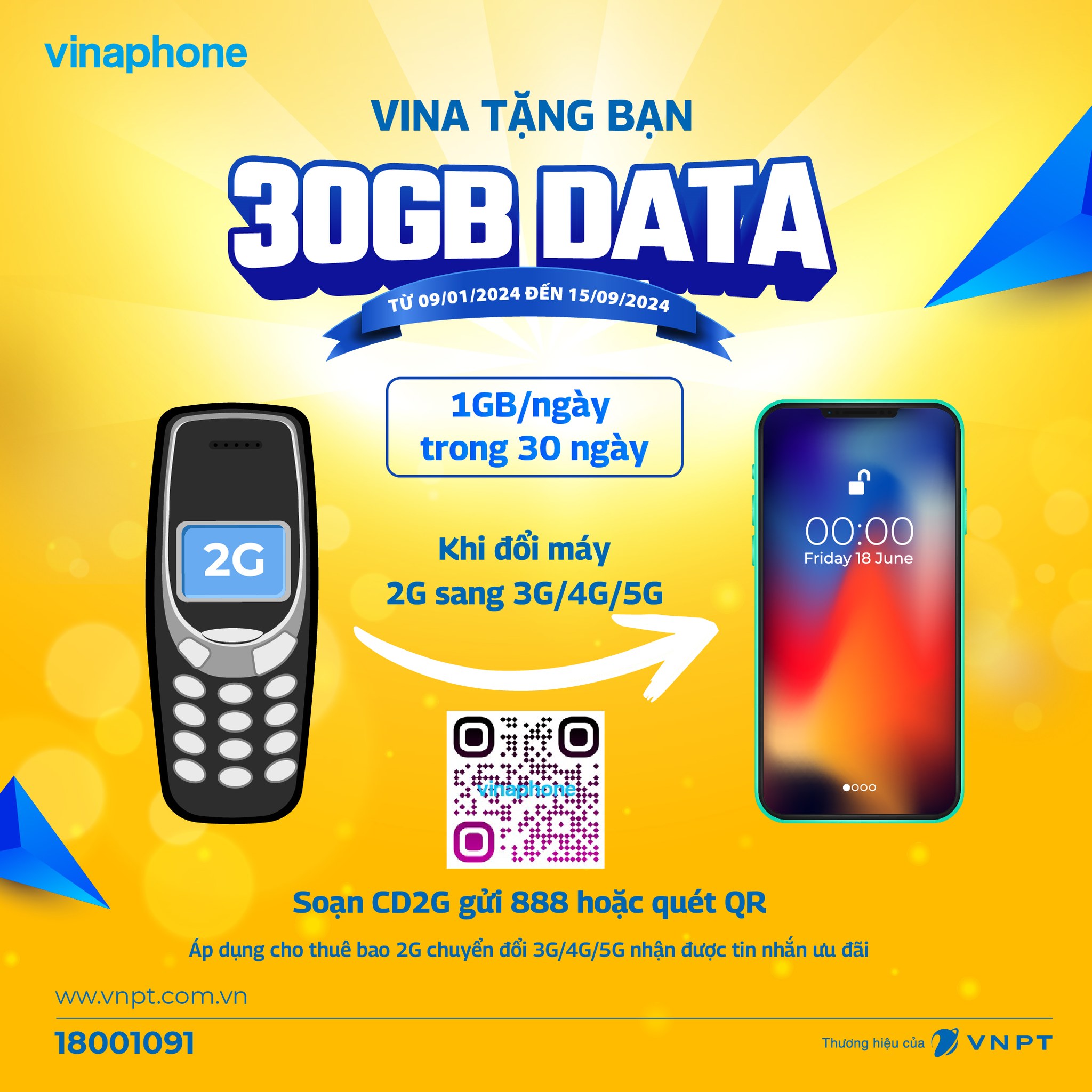 Chuyển đổi máy 2G, nhận ngay 30GB Data từ VinaPhone
